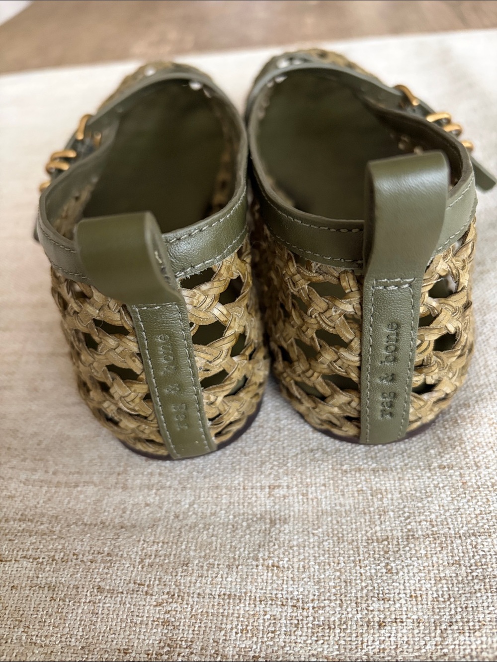 rag & bone olive woven Mary Jane mules with gold buckle - Picture 4 of 6